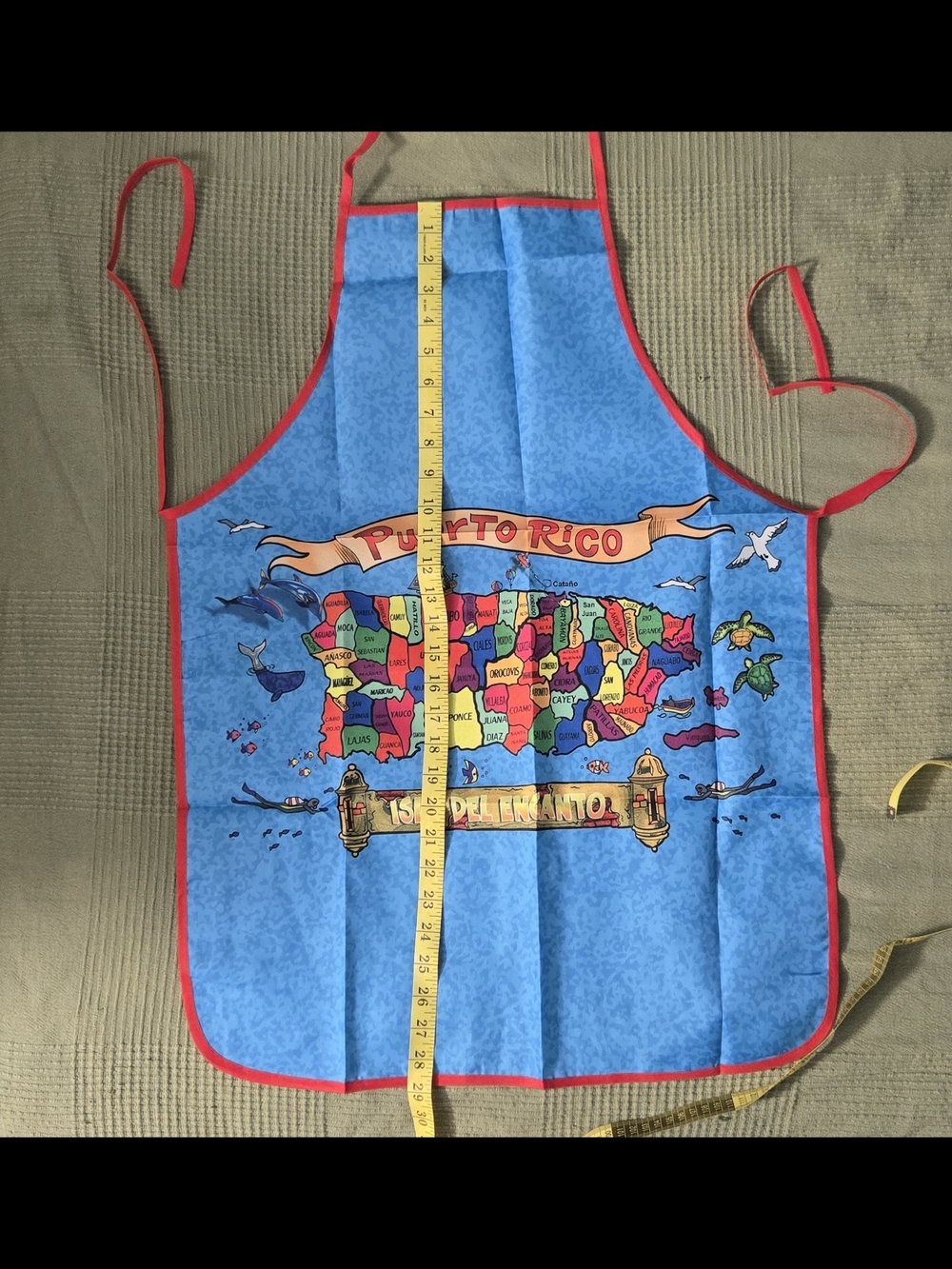 Puerto Rico Colorful Map Apron - Blue with Red Trim - Picture 4 of 5